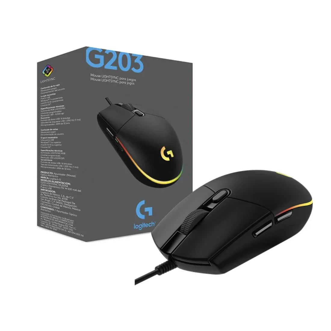 Mouse Logitech G203 Lightsync RGB negro - Tecatech-uy