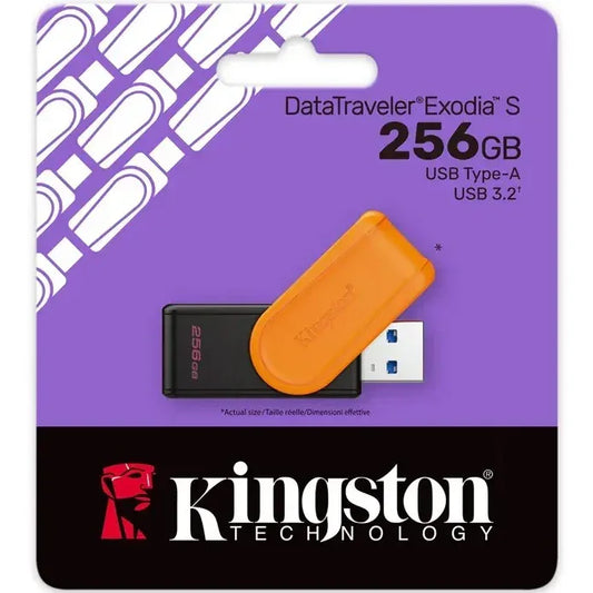 Pendrive Kingston DataTraveler Exodia S 256GB USB 3.2 color negro y naranja, tecnología en Tecatech Uruguay