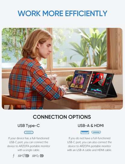 Monitor Portátil ARZOPA 15.6" FHD 1080P - USB-C/HDMI