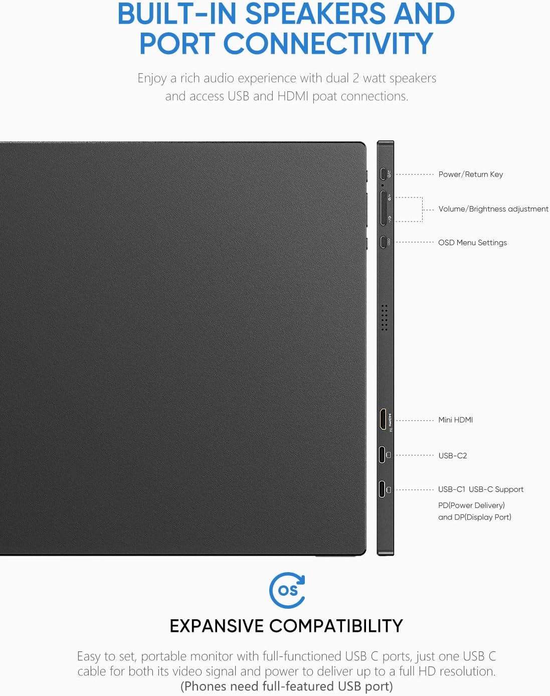 Monitor Portátil ARZOPA 15.6" FHD 1080P - USB-C/HDMI