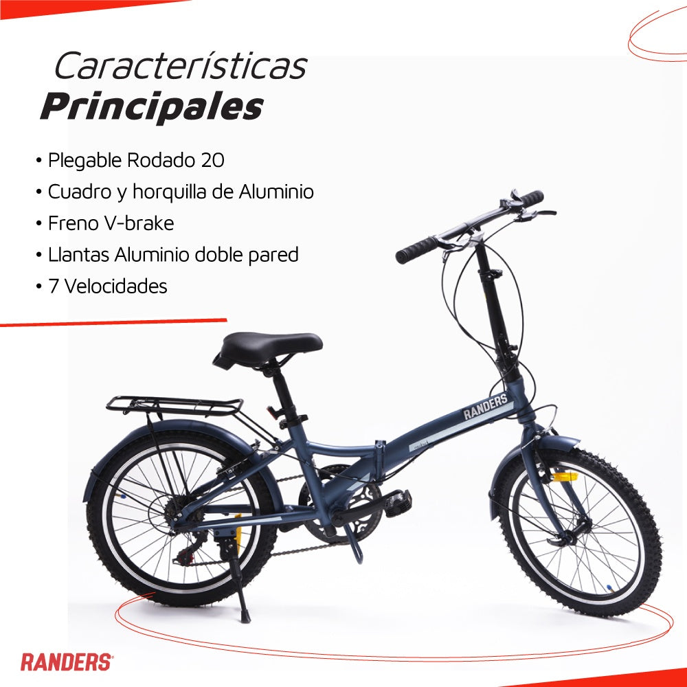 Bicicleta plegable 7 velocidades rodado 20 azul
