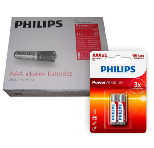 Pack de 12 blister de Pilas alcalinas Philips AAA X 2 unidades