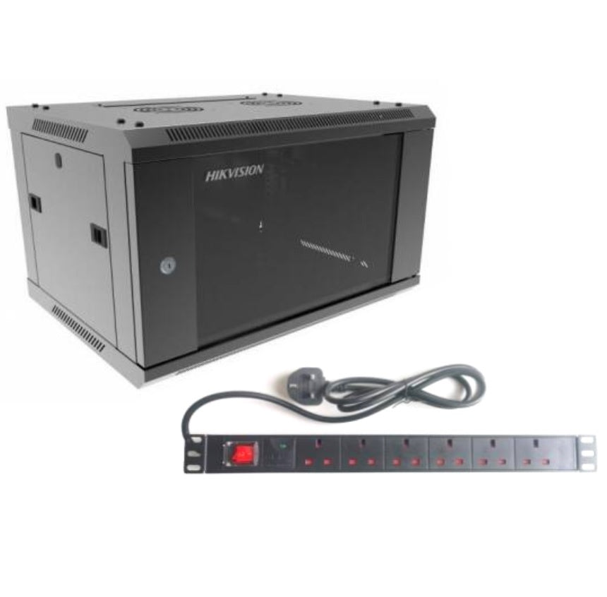 Rack Hikvision 6U + PDU de 6 unidades