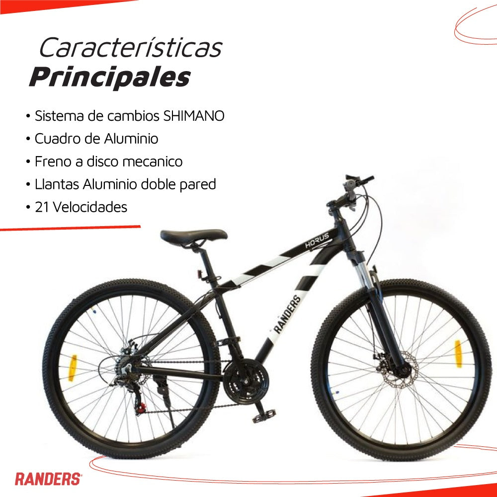 Bicicleta Randers montaña 21V R29 negro con blanco M