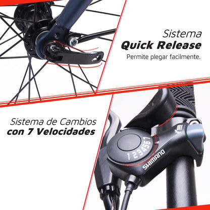 Bicicleta plegable 7 velocidades rodado 20 azul