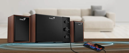 Parlante Genius SW-2.1 350 madera - Tecatech-uy