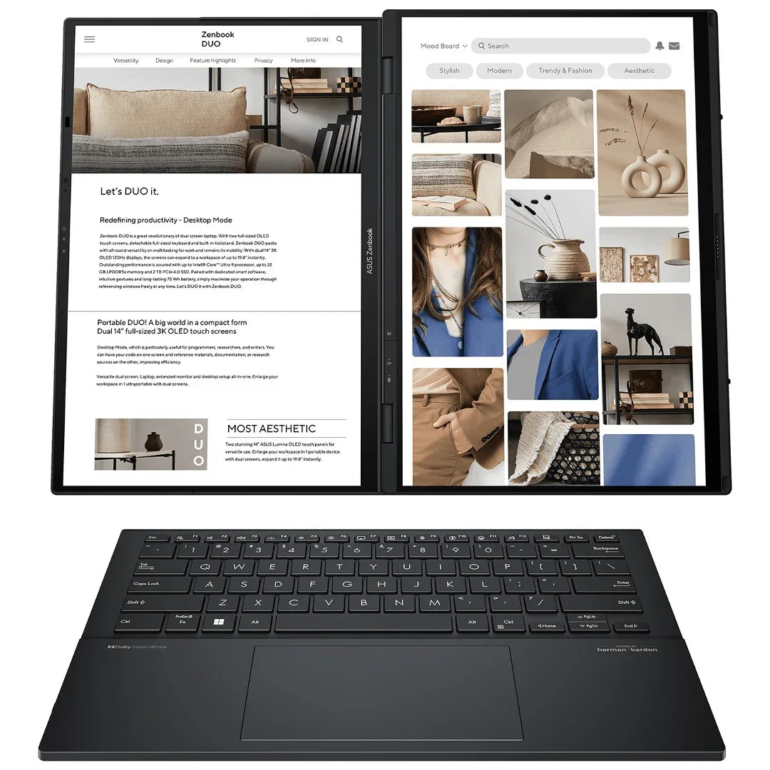 Notebook Asus Zenbook Duo Core Ultra 7 4.8Ghz, 16GB, 1TB SSD, DUAL 14'' WUXGA Oled Touch - Tecatech-uy