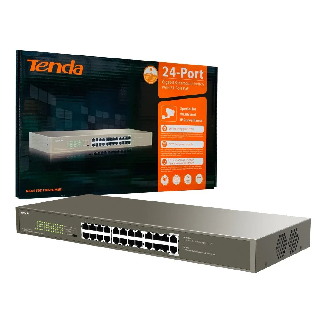 Switch Tenda PoE 24 puertos gigabit 250W - Tecatech-uy