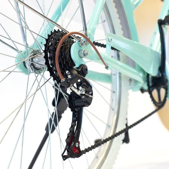 Bicicleta de paseo aluminio c/canasto R26 7V verde