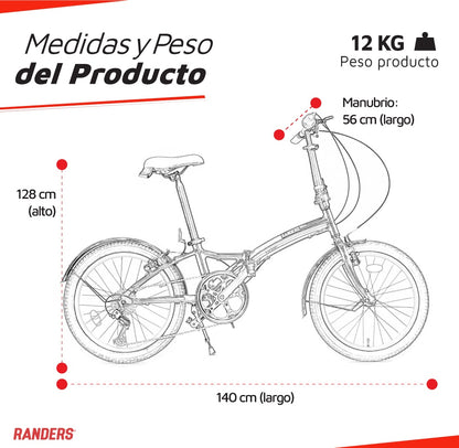 Bicicleta plegable 7 velocidades rodado 20 negro