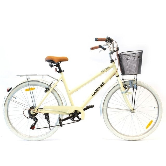 Bicicleta de paseo aluminio c/canasto R26 7V crema