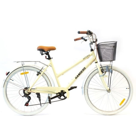 Bicicleta de paseo aluminio c/canasto R26 7V crema