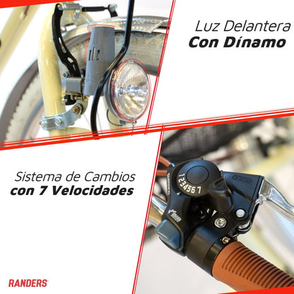 Bicicleta de paseo aluminio c/canasto R26 7V crema
