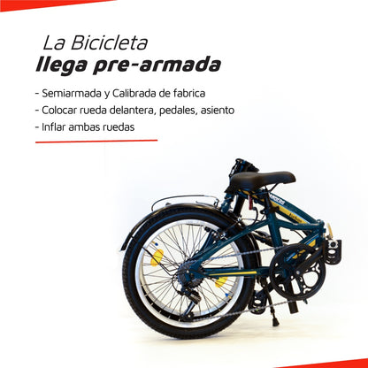 Bicicleta plegable 7 velocidades rodado 20 negro