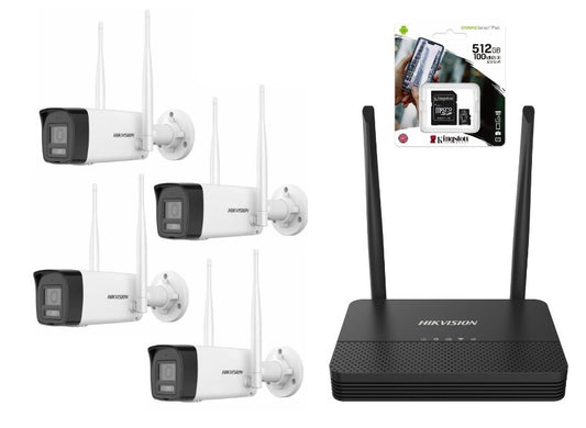 Combo Hikvision NVS Wifi 6 + 4 camaras bullet 2MP + MicroDS 512GB