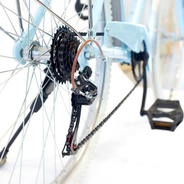 Bicicleta de paseo aluminio c/canasto R26 7V celeste