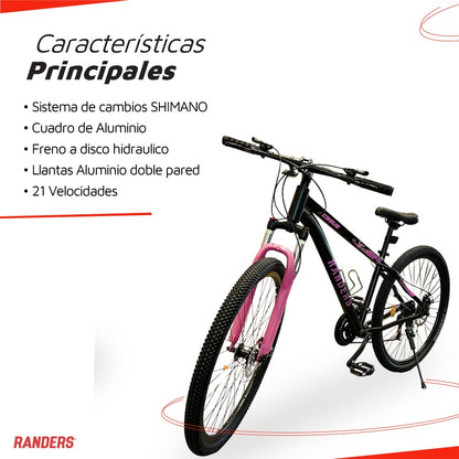 Bicicleta Randers montaña 21V R29 rosa S