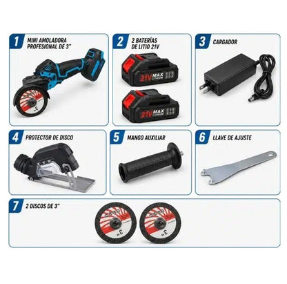 Mini Amoladora Profesional + Accesorios con 2 baterías