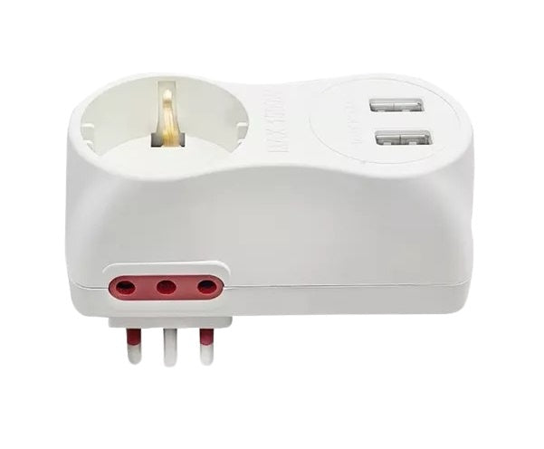 Adaptador 1xSchuko + 2x3L a 3L + 2USB Conatel