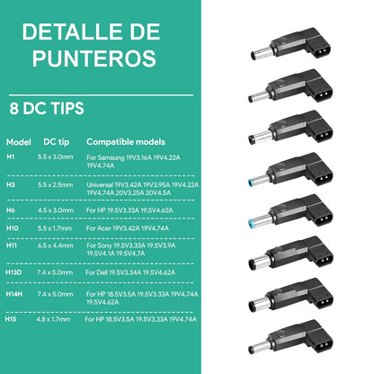 Cargador universal para Laptop 90W 8 punteros