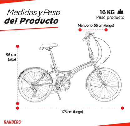 Bicicleta plegable 7 velocidades rodado 20 azul