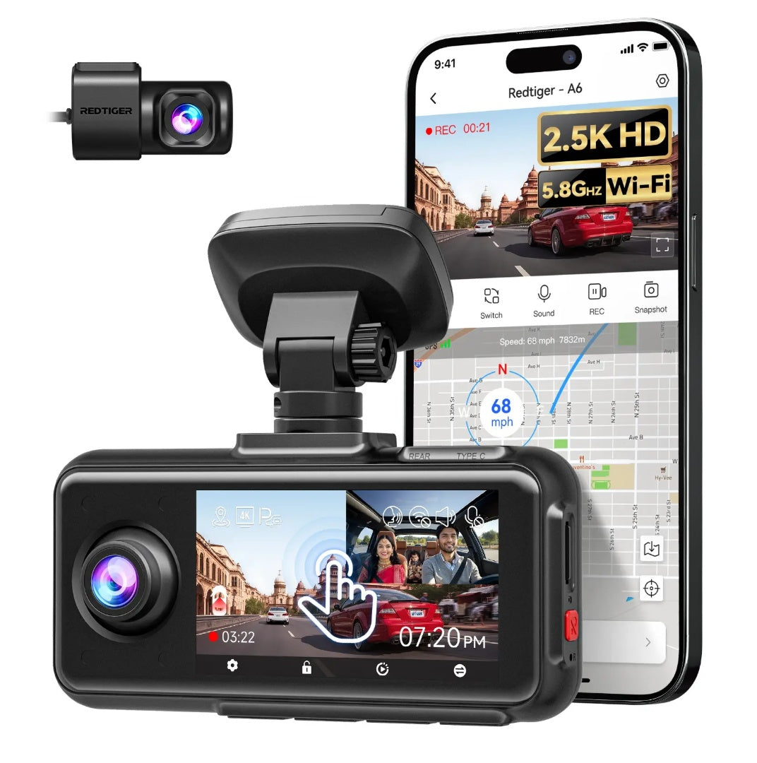 Dashcam Redtiger 3 Canales 4K/2.5K WiFi GPS Pantalla Táctil