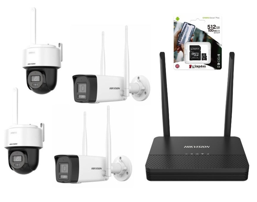 Combo Hikvision NVS Wifi 6 + 4 camaras 2MP + MicroSD 512GB