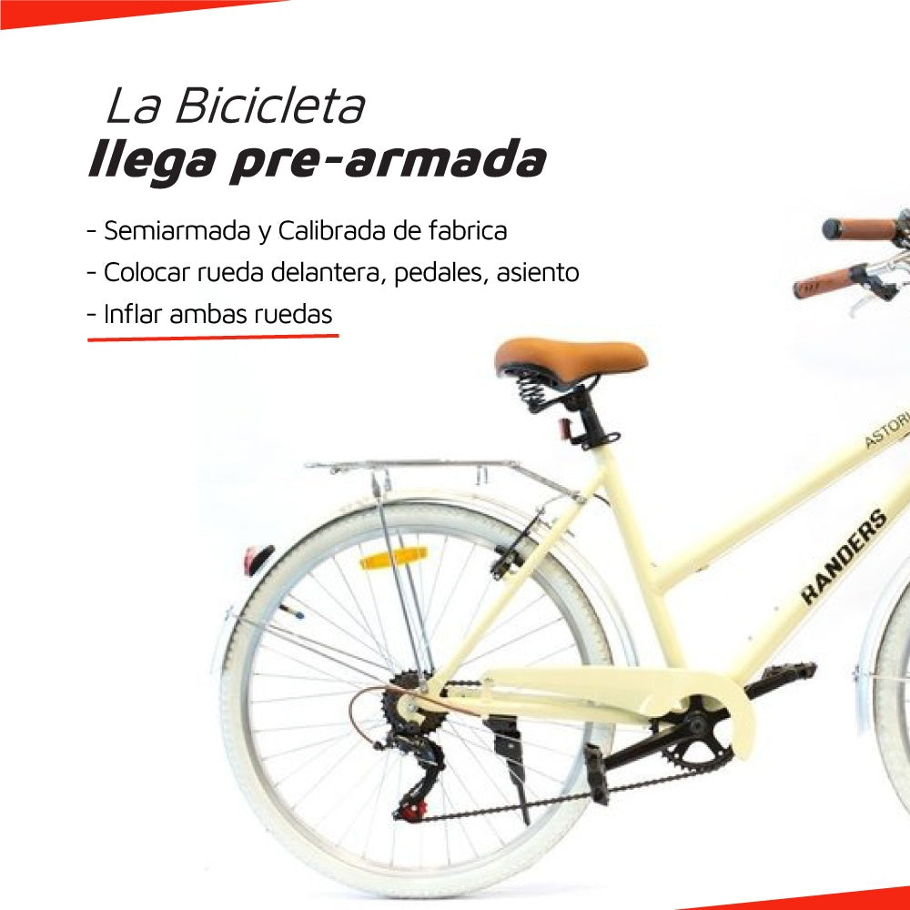 Bicicleta de paseo aluminio c/canasto R26 7V crema
