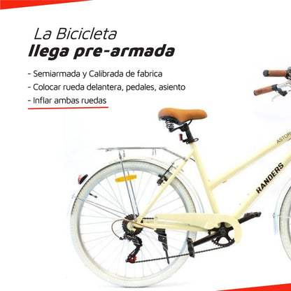 Bicicleta de paseo aluminio c/canasto R26 7V crema