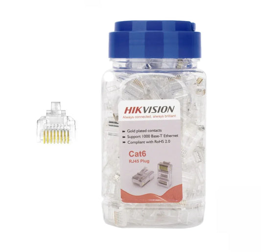 Conectores Hikvision RJ45 Cat6e 15U x 100 unidades - Tecatech-uy