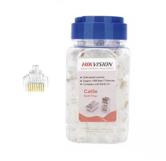 Conectores Hikvision RJ45 Cat5e 15U x 100 unidades - Tecatech-uy