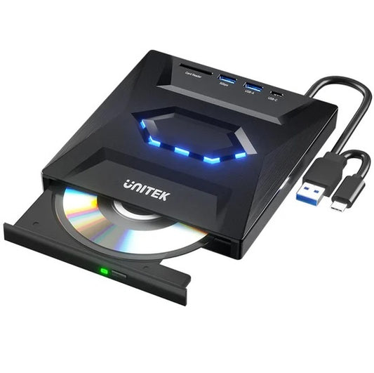 Grabadora de CD/DVD Externa Unitek con HUB USB 5 en 1