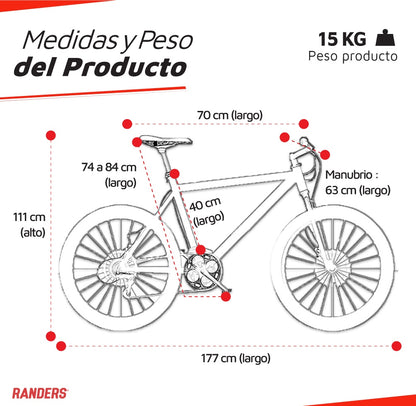 Bicicleta Randers montaña 21V R29 negro con blanco L