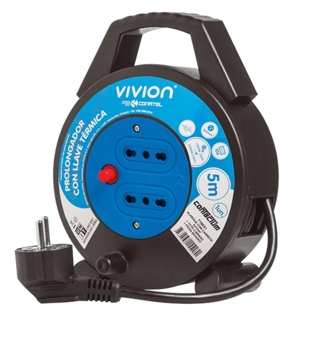 Alargue carrete 5 metros 2xbipaso a ficha Schuko Conatel