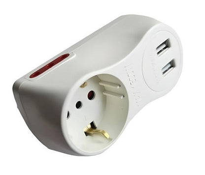 Adaptador 1xSchuko + 2x3L a 3L + 2USB Conatel