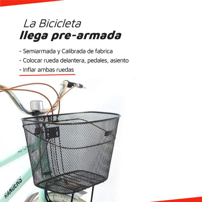 Bicicleta de paseo aluminio c/canasto R26 7V celeste