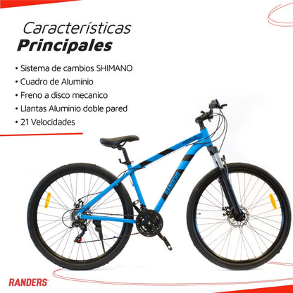 Bicicleta Randers montaña 21V R29 azul con negro M