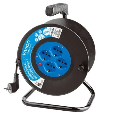 Alargue carrete 30 metros 4xSchuko a ficha Schuko Conatel