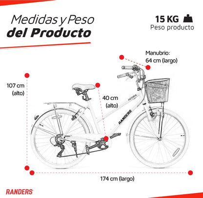 Bicicleta de paseo aluminio c/canasto R26 7V verde