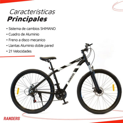 Bicicleta Randers montaña 21V R29 negro con blanco L