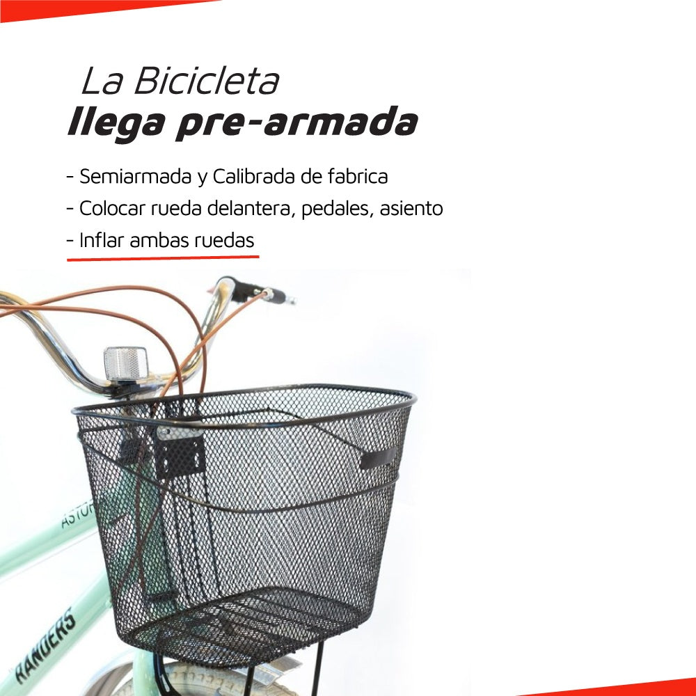 Bicicleta de paseo aluminio c/canasto R26 7V verde