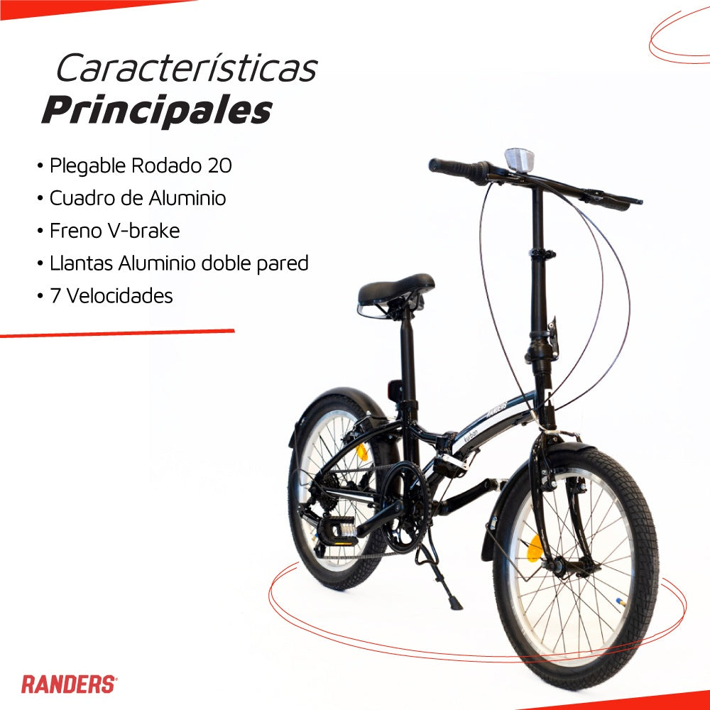 Bicicleta plegable 7 velocidades rodado 20 negro