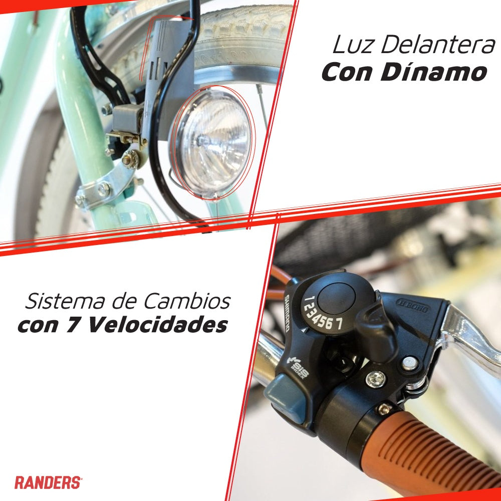 Bicicleta de paseo aluminio c/canasto R26 7V verde