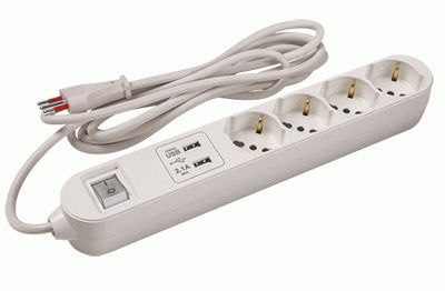 Alargue 3 metros 4xSchuko (3L) a ficha 3L + 2xUSB Conatel