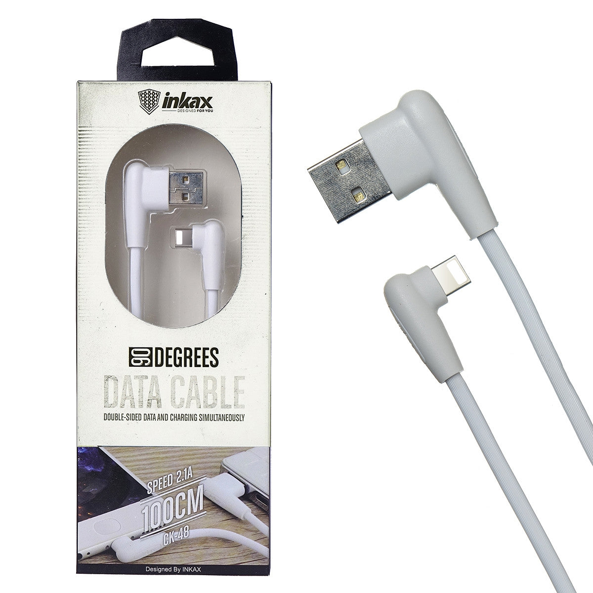 Cable Inkax 1 metro USB-A a Lightning conector 90°
