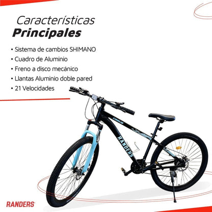 Bicicleta Randers montaña 21V R29 turquesa S