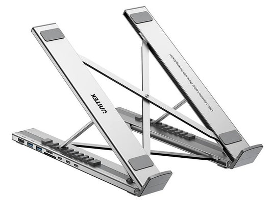 Soporte y HUB Unitek para Notebook aluminio plegable