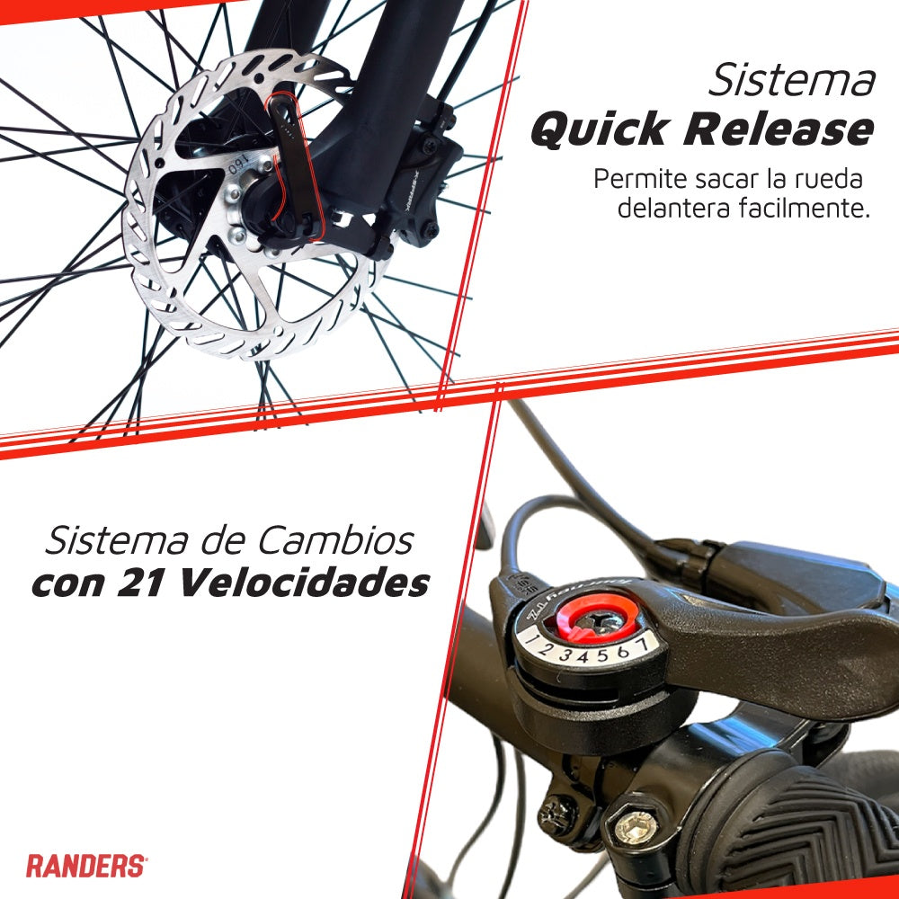 Bicicleta Randers montaña 21V R29 negro con blanco L