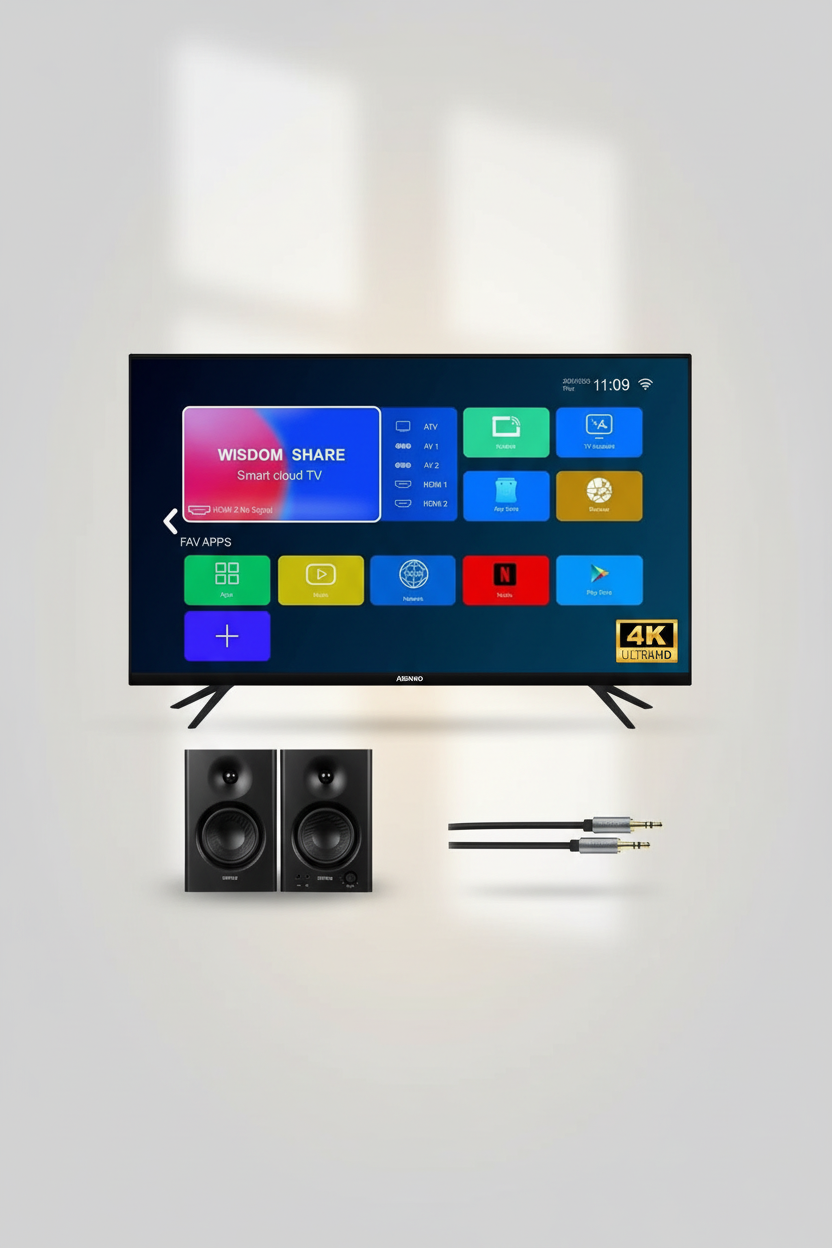 Bundle Home Cinema – TV Asano 50" 4K + Parlantes Edifier MR4 + Cable AUX
